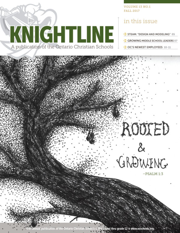 Knightline Magazine cover for fall 2017 featuring student artwork