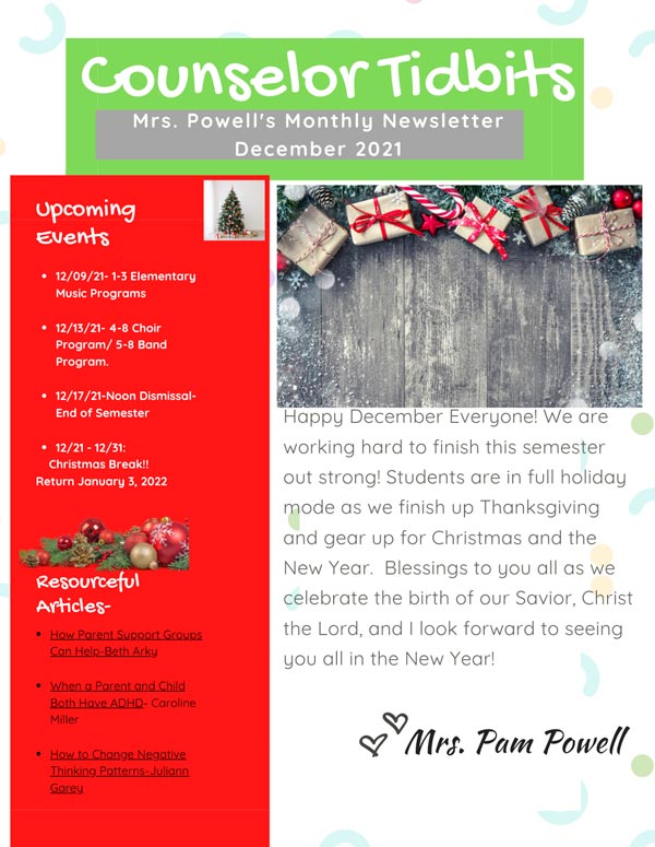 Ontario Christian's K-8 Counselor Newsletter Preview