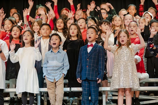 Students singing at Ontario Christian 1-3 Grade Christmas Program.