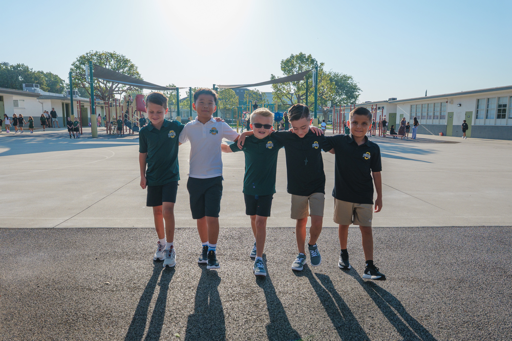 OC elementary students walking and laughing