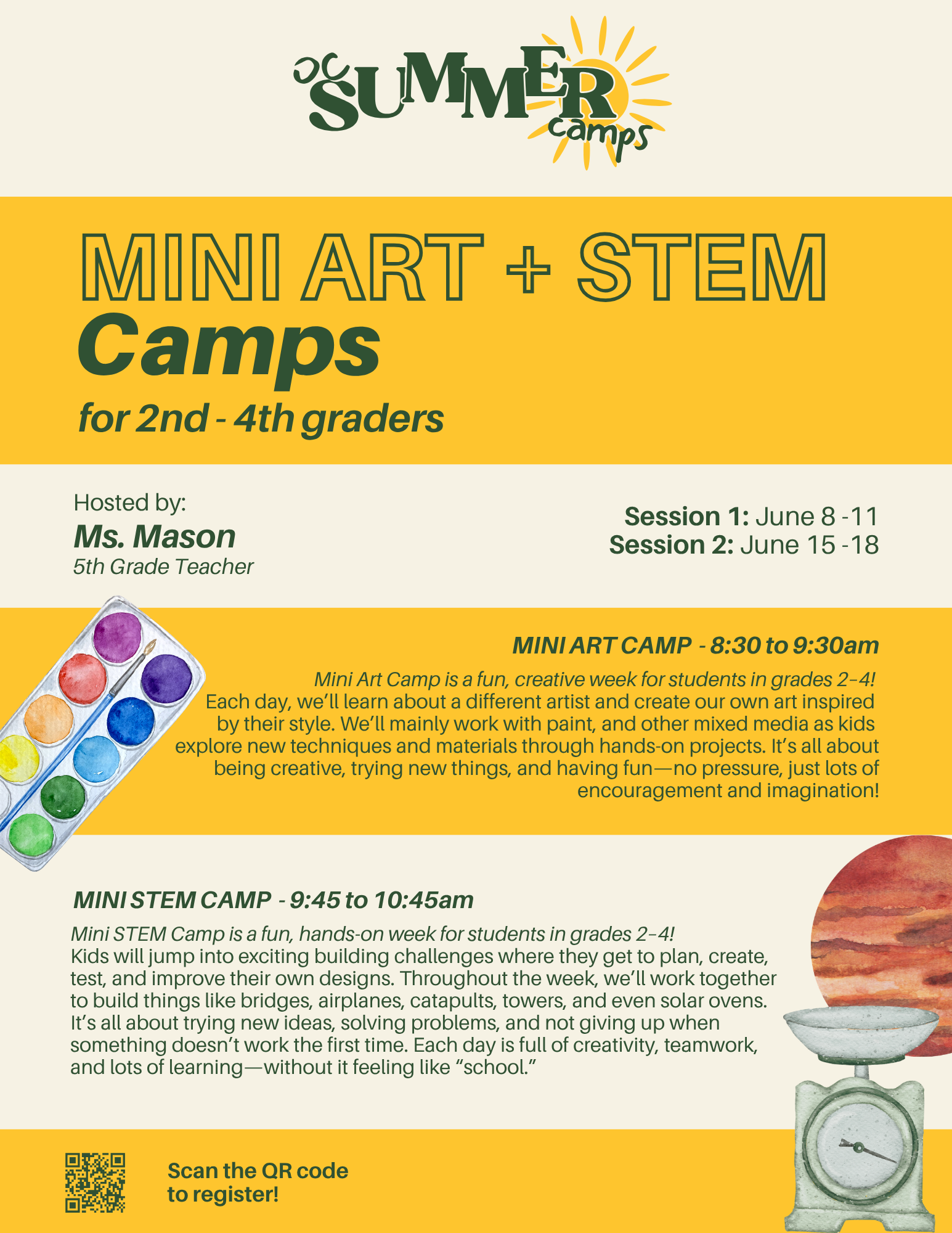 Watercolor summer camp flyer