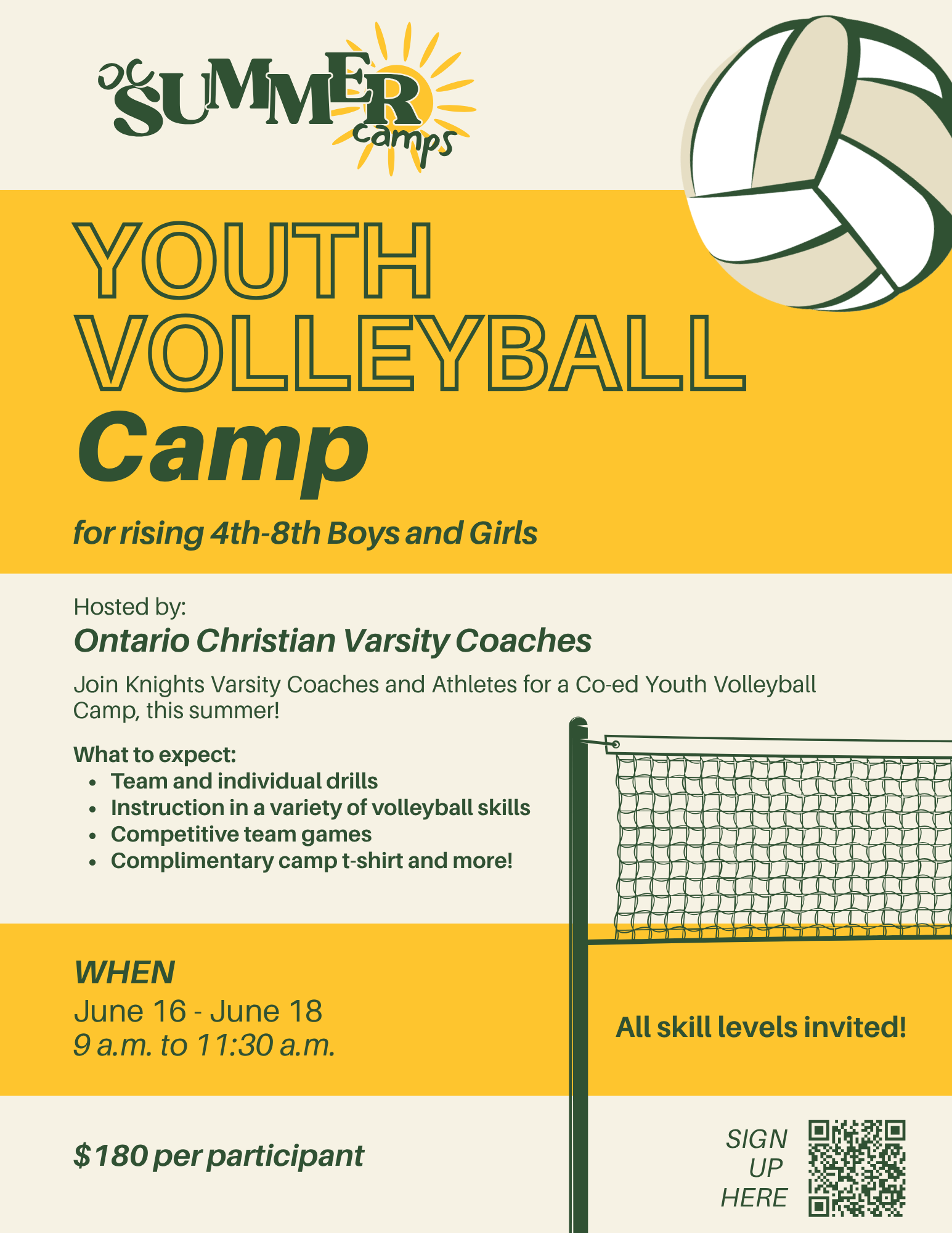 Youth volleyball camp flyer